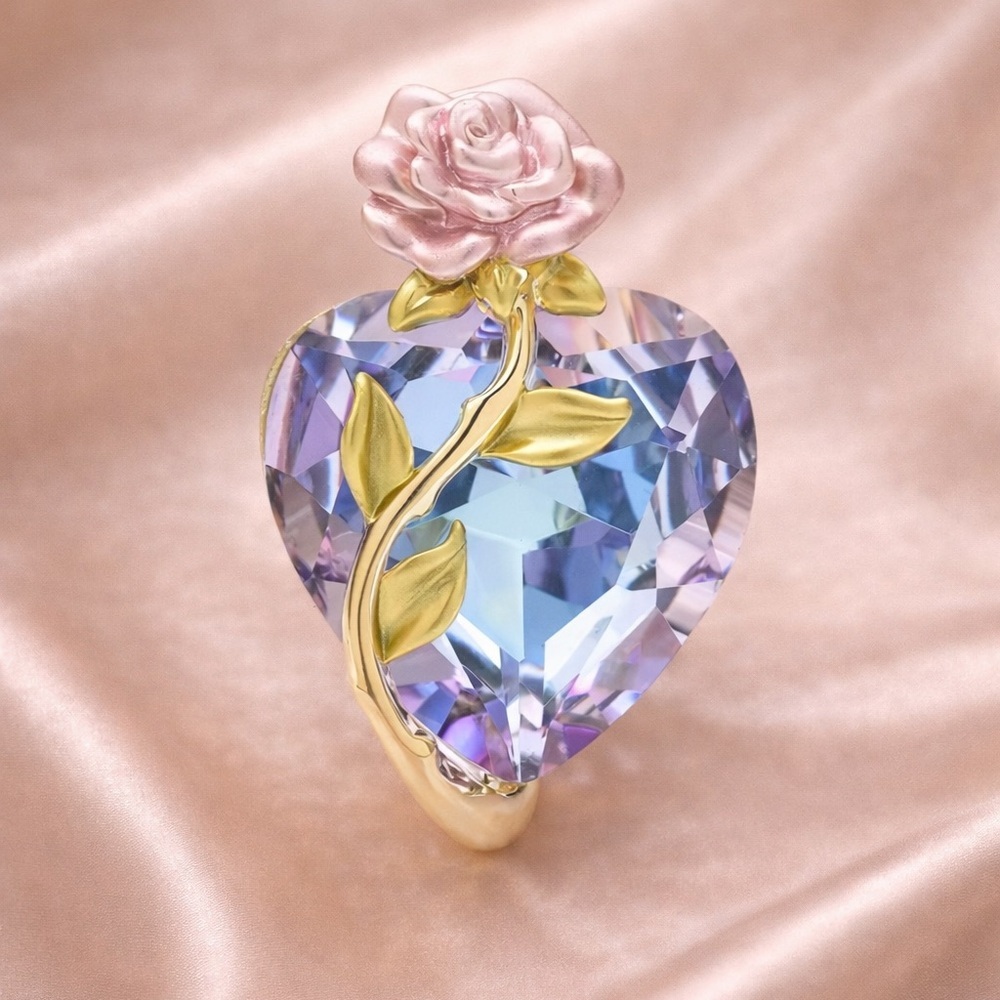 Rose Heart Pink Crystal Diamond Brooch